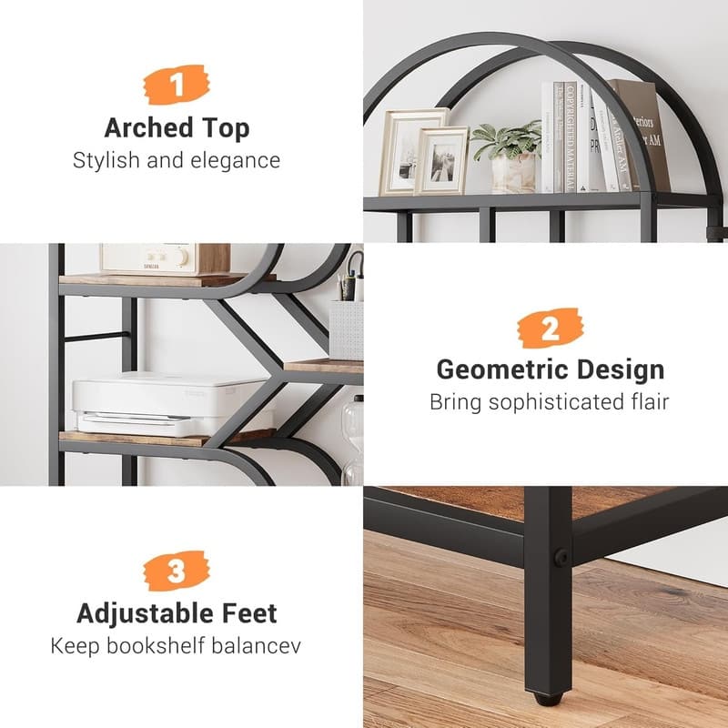 6-Tier Arched Bookshelf, Geometric Freestanding Bookcase and Open Display Storage Rack