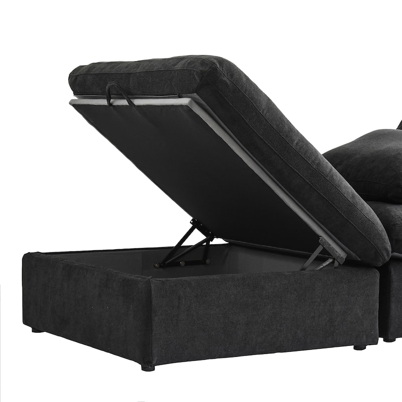 Black Commix Down Filled Overstuffed Sectional Sofa with Ottoman