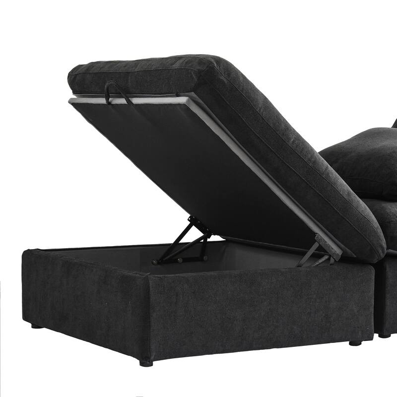 L-shape Linen Sectional Sofa Upholstered Sofa Multiple Cushions Couch with Storage Ottoman