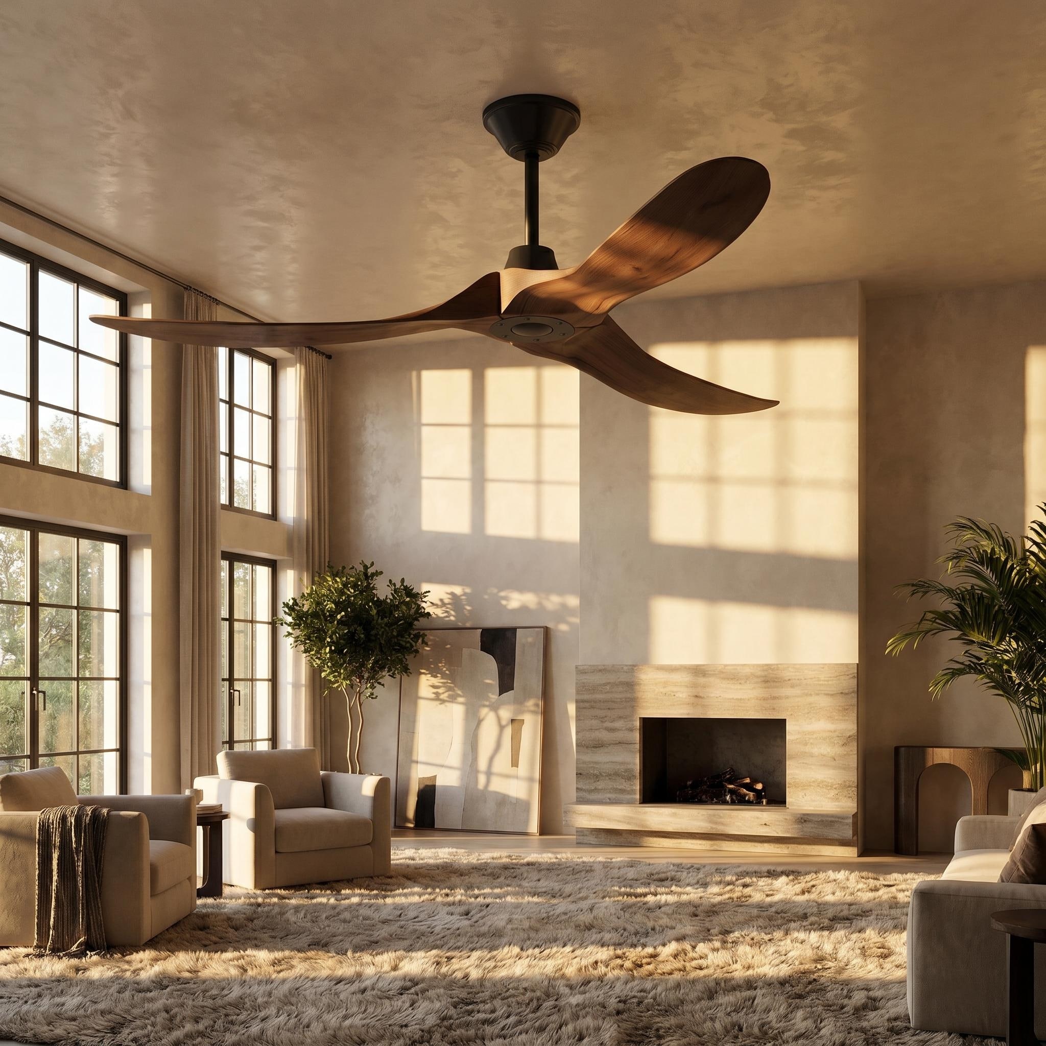 60" Walnut 3-Blades Wood Ceiling Fan with Remote Control
