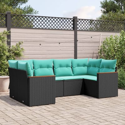 vidaXL 6 Piece Patio Sofa Set with Cushions Black Poly Rattan - 97.1x27.2x97.1
