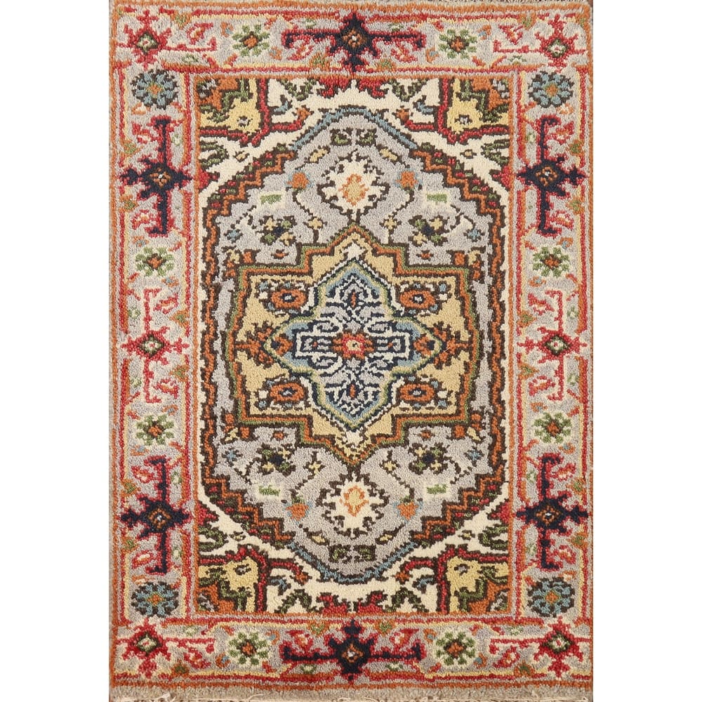 Hand Knotted Oriental 100% Wool Carpet Traditional Medallion Greys & Charcoal Heriz (serapi) Area Rug - 3' 0'' X 2' 0''