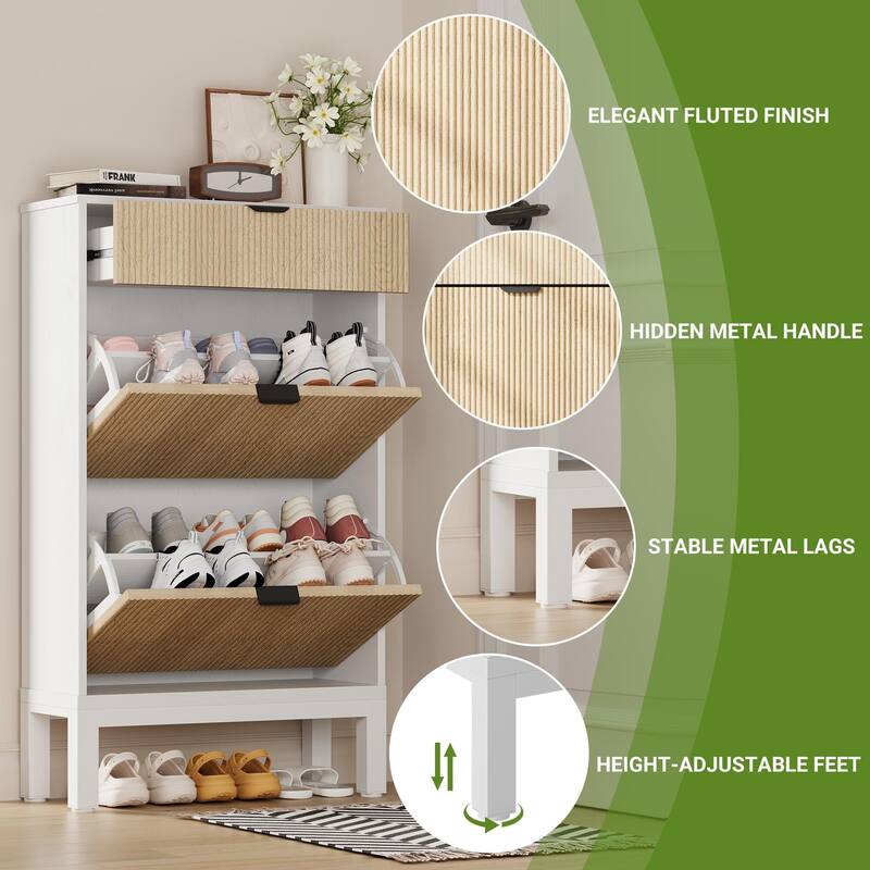 2-Drawer Slim Shoe Storage Cabinet with Flip Doors