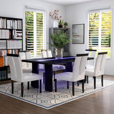 Lumina Modern Black and Beige Faux Leather Light Up Two-tone 7-Piece Dining Set by Furniture of America