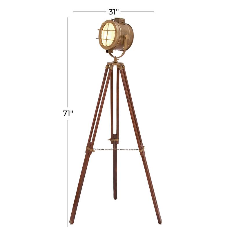 Wood Spotlight Floor Lamp - Brown - Roche River Decor