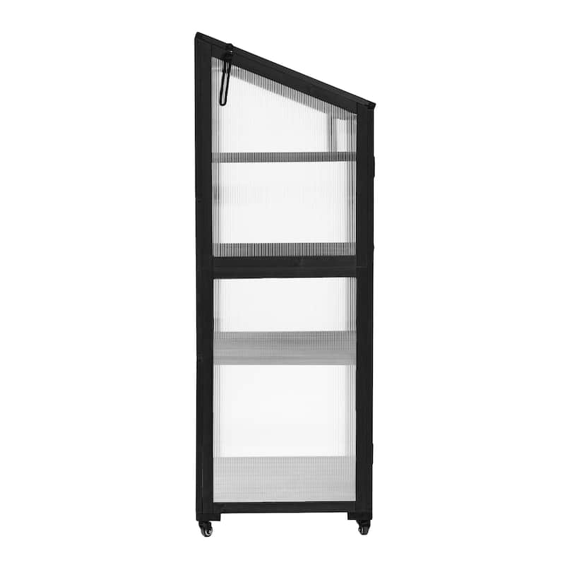 Wood Black Outdoor Large Greenhouse with Wheels and Adjustable Shelves