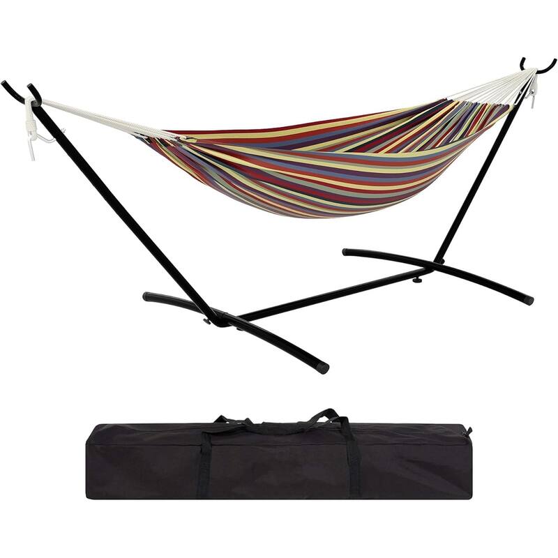 Hammock with Stand for Outside,Outdoor Portable Hammock with Waterproof Carry Bag - Yellow Rainbow Stripes