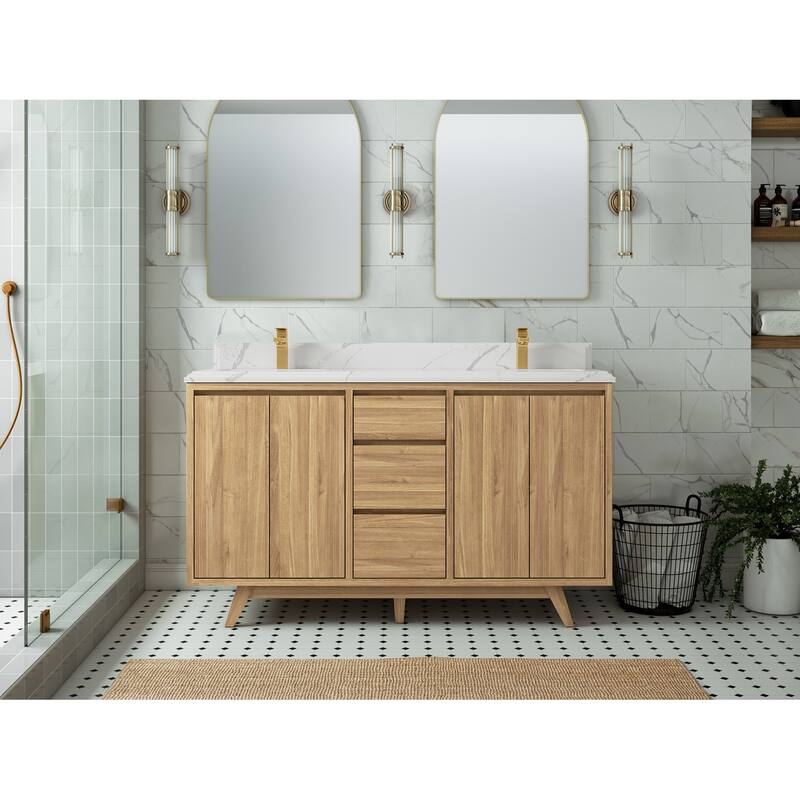 Willow Collections 60 in. W x 22 in. D Madison Teak Double Sink Bathroom Vanity with Countertop