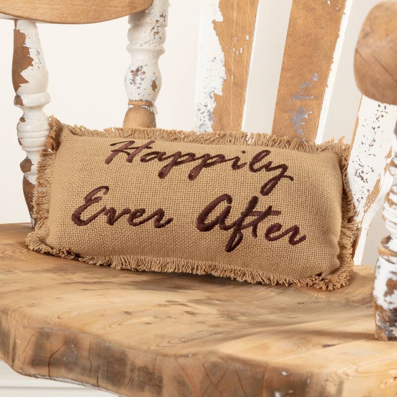 Burlap Natural Pillow Happily Ever After 7x13 - Accent - Pillow 7x13 - Polyester - Natural/Mahogany