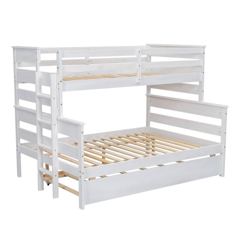 Twin over Full Solid Wood Bunk Bed Slat Support Full Length Guardrail Up Bed Separable Bed Frame with Drawer or Trundle
