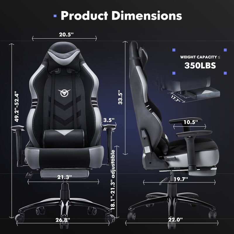 Pro Gaming Throne - 350lb XL Racing Seat with 4D Armrests & Retractable Ottoman, BIFMA Certified for Esports & Streaming