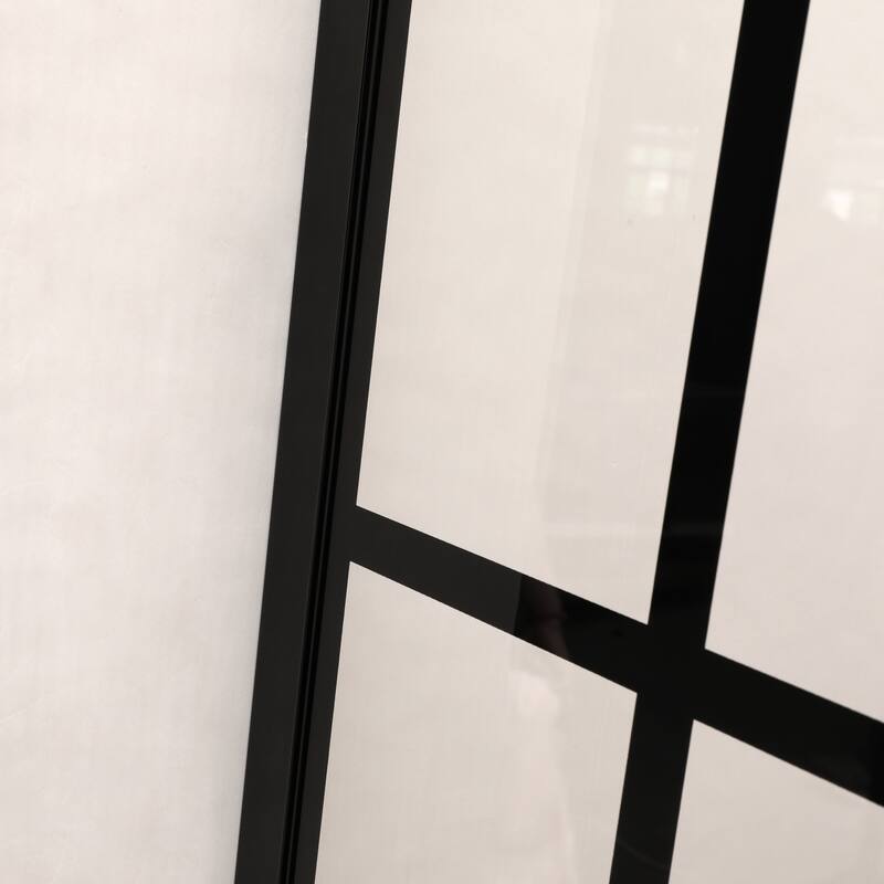 Single Panel Framed Fixed Shower Door in Matte Black