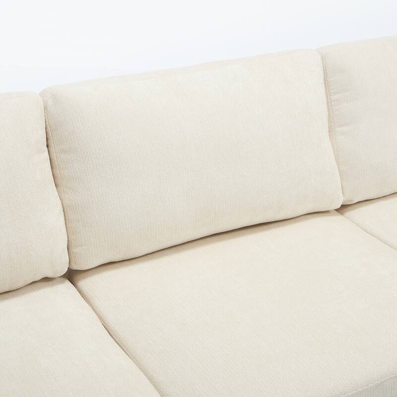 L-Shaped Modular Sectional Sofa with Storage Ottoman, 97" Chenille Corner Couch with USB Ports, Side Pockets