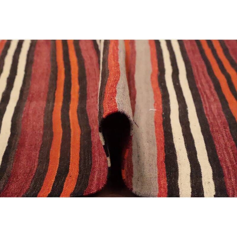 Hand Woven Oriental 100% Wool Carpet Southwestern Geometric Oranges & Rust Kilim Area Rug - 11' 0'' X 5' 2''