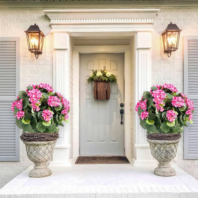 Set of 2 Artificial Topiary Ball Trees with Metal Stakes with Begonia Flowers - 2 pcs