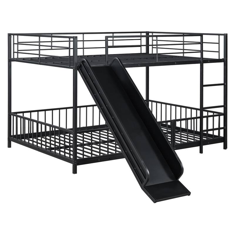 Metal Bunk Bed with Slide and Guardrails for Kids, Boys and Girls, Bedroom