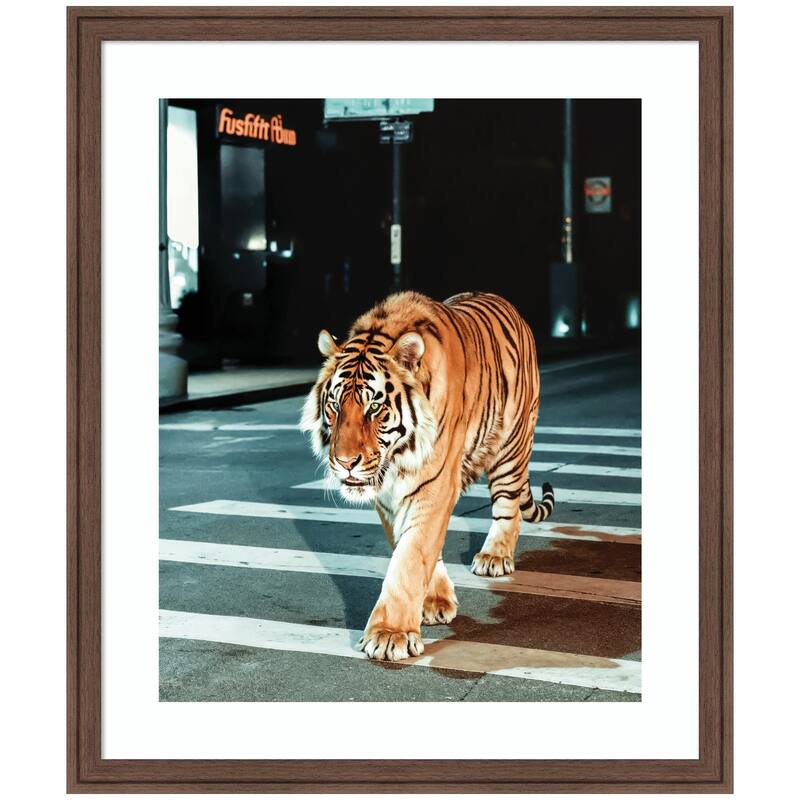 Kate and Laurel Framed Art Tiger in the City at Night 2 by Michael Schauer - 22x26 - Brown