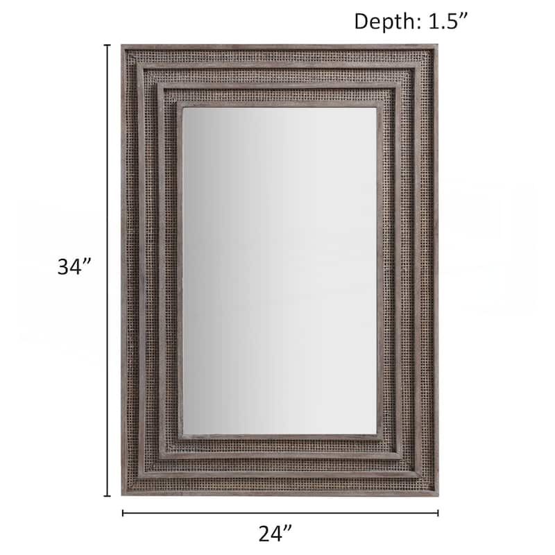 Rectangular Wood and Rattan Mirror Gray