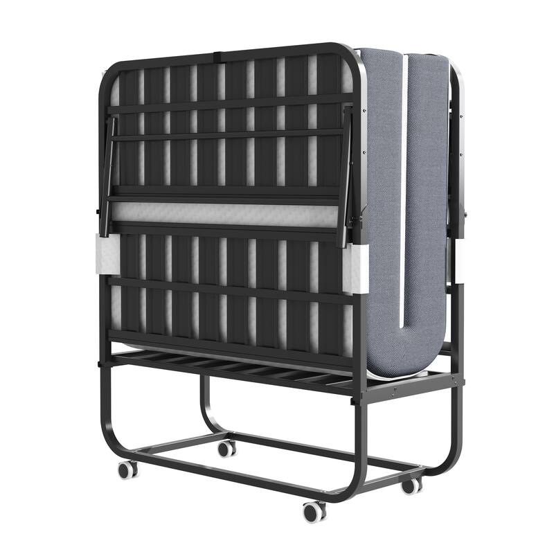 75" Inch Extra Long Folding Bed for Tall People, Heavy-Duty 450lbs Capacity Rollaway Guest Bed with 5" Memory Foam Mattress