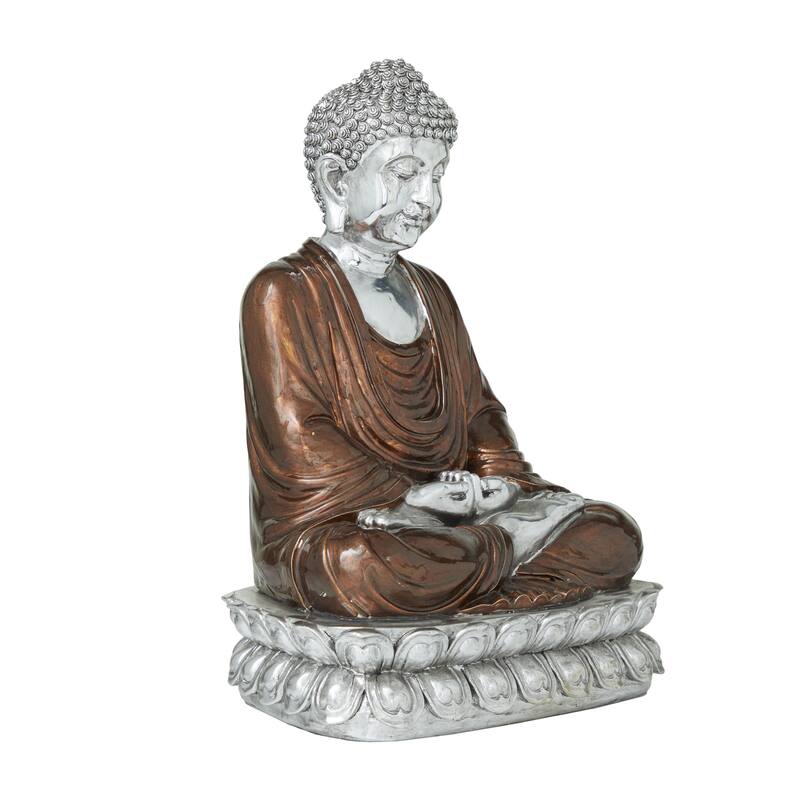 Polystone Buddha Meditating Decorative Sculpture with Engraved Carvings - Silver, Copper, Gold - Roche River Decor