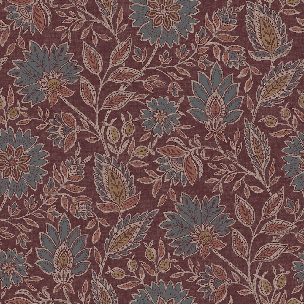 NuWallpaper Waverly Indira Aster Maroon Peel and Stick Wallpaper - N/A