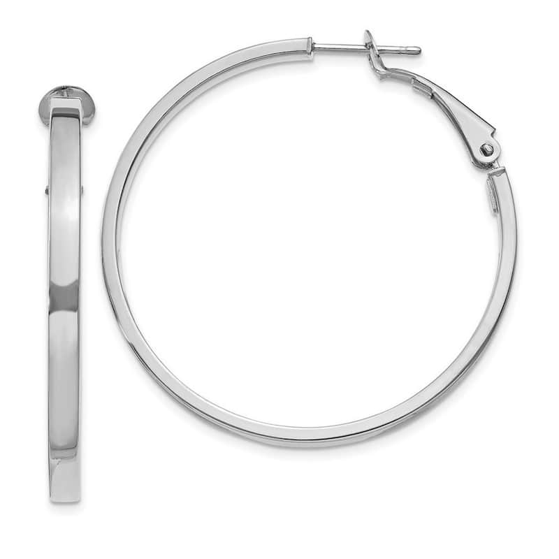 Curata 14k White Gold Polished Square Tube Round Hoop Earrings - 40.5x41mm