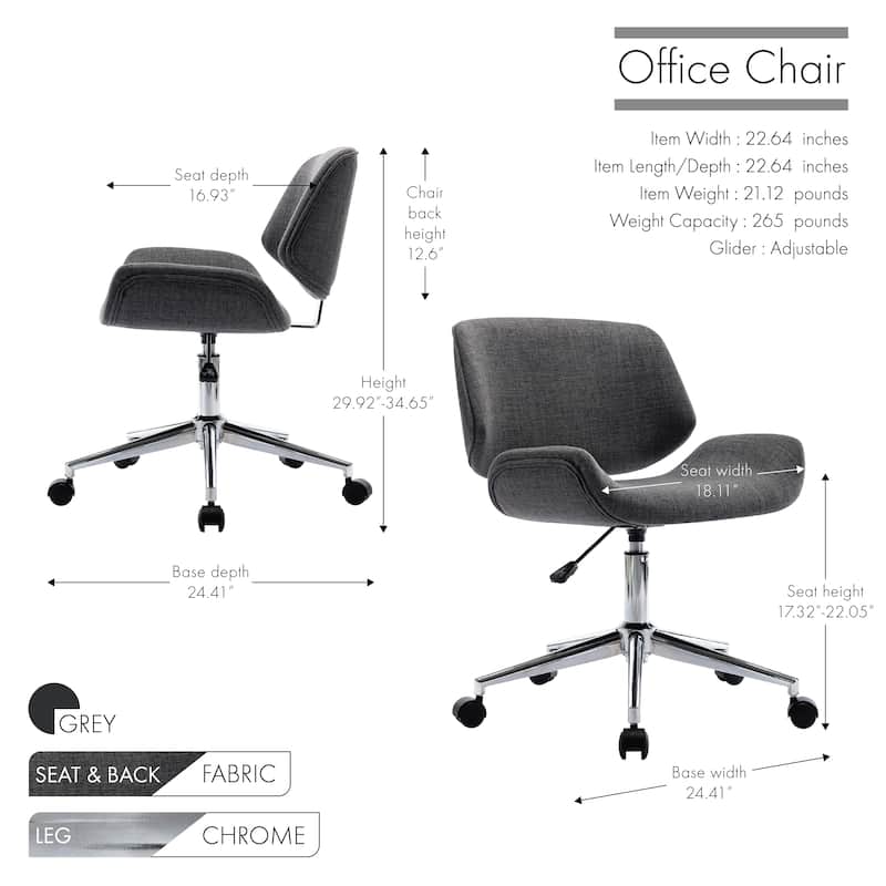 Porthos Home Orli Faux Leather or Fabric Mid-Century Office Chair