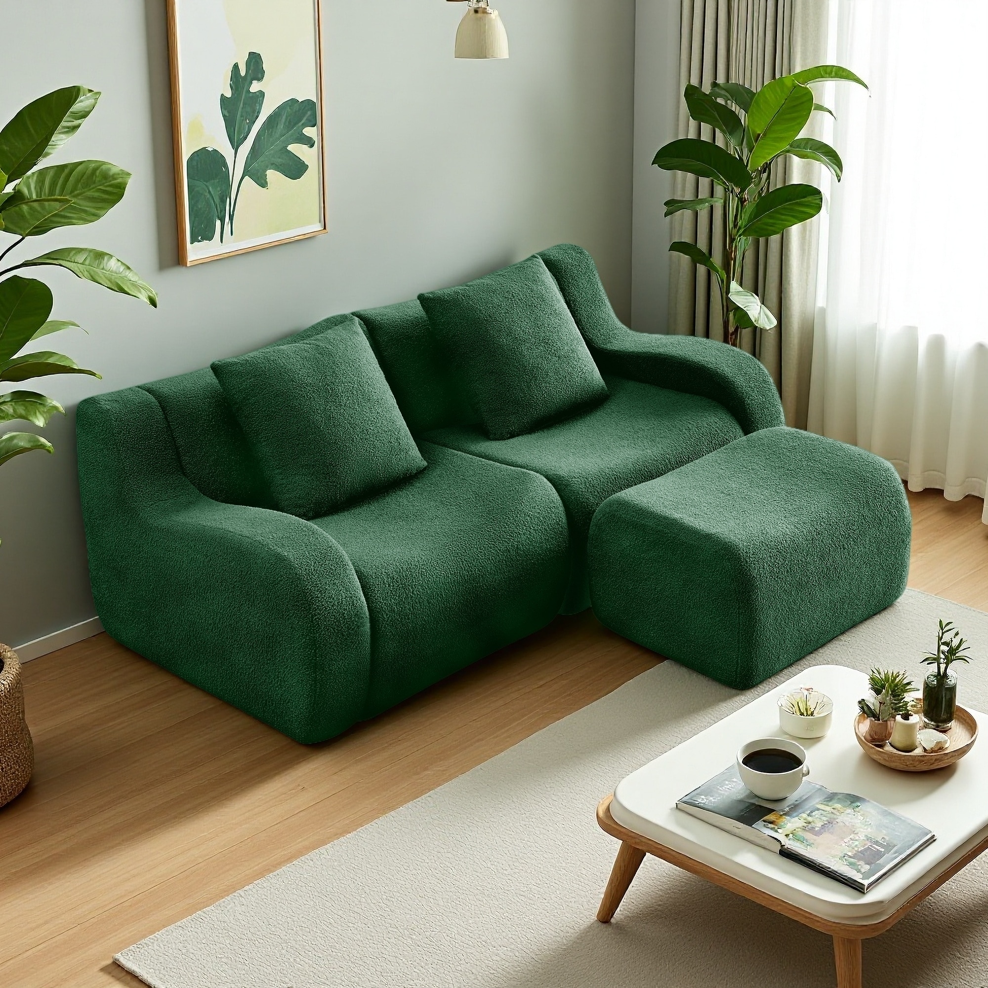 82.7" L-Shaped 2-Seat Teddy Fabric Modular Sofa with No Assembly Required, Curved Armrest and Ergonomic Design
