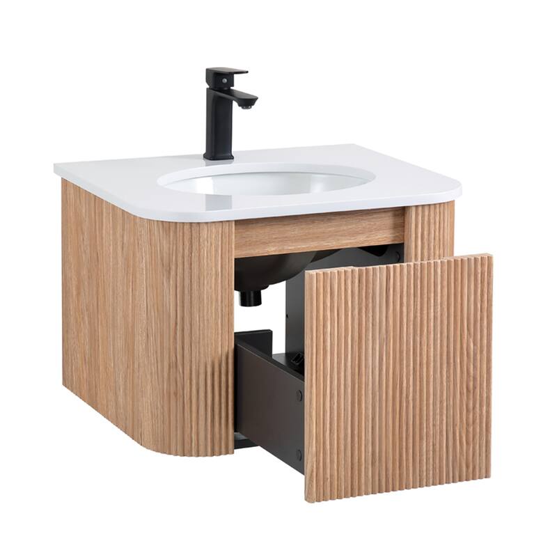 24" Wall Mounted Bathroom Vanity with Sink Curved Design, Soft Close Drawer