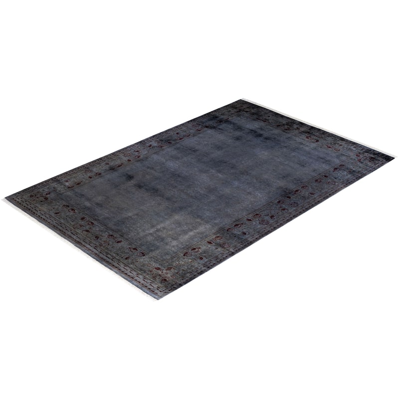 Overton Hand Knotted Wool Vintage Inspired Modern Contemporary Overdyed Gray Area Rug - 6' 2" x 9' 3"