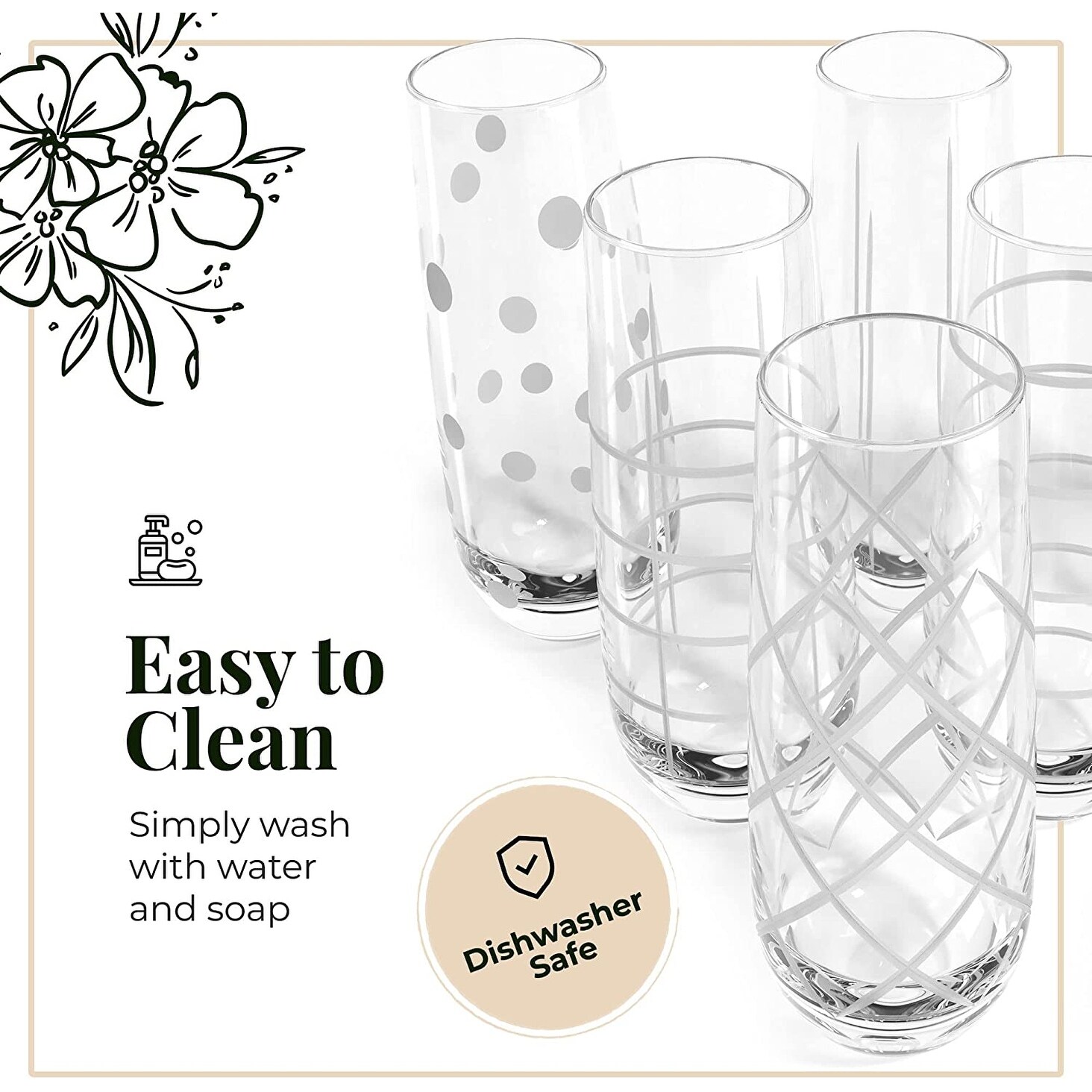 Fifth Avenue Crystal Medallion Double Wall Set of 4, 9 oz, Water Glasses  for Cocktails, & More, Textured Etched Patterns