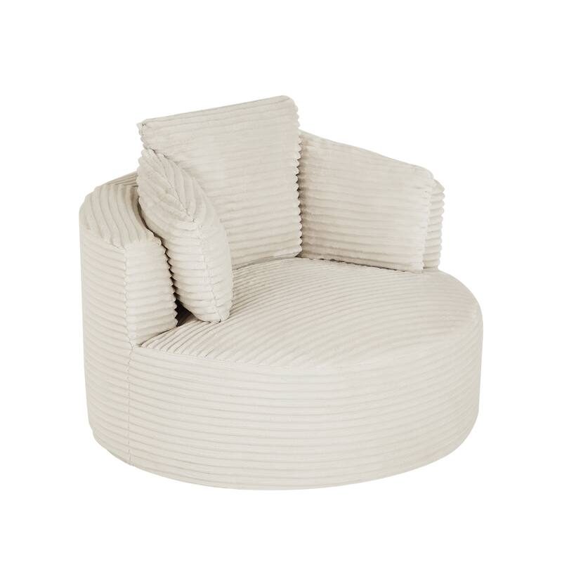 Compressible Corduroy Round Chair with Cushioned Backrest - Modern Comfort Seating for Living Room,Office,Apartment(no swivel)