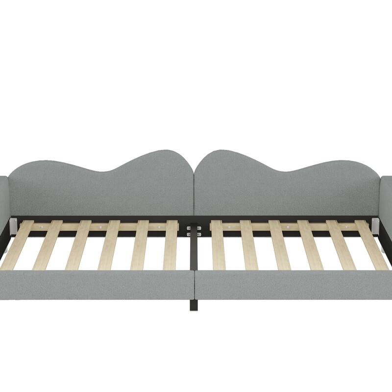 Gray Twin Size Sherpa Fabric Upholstered Daybed with Cloud-Shaped Backrest for Bedroom
