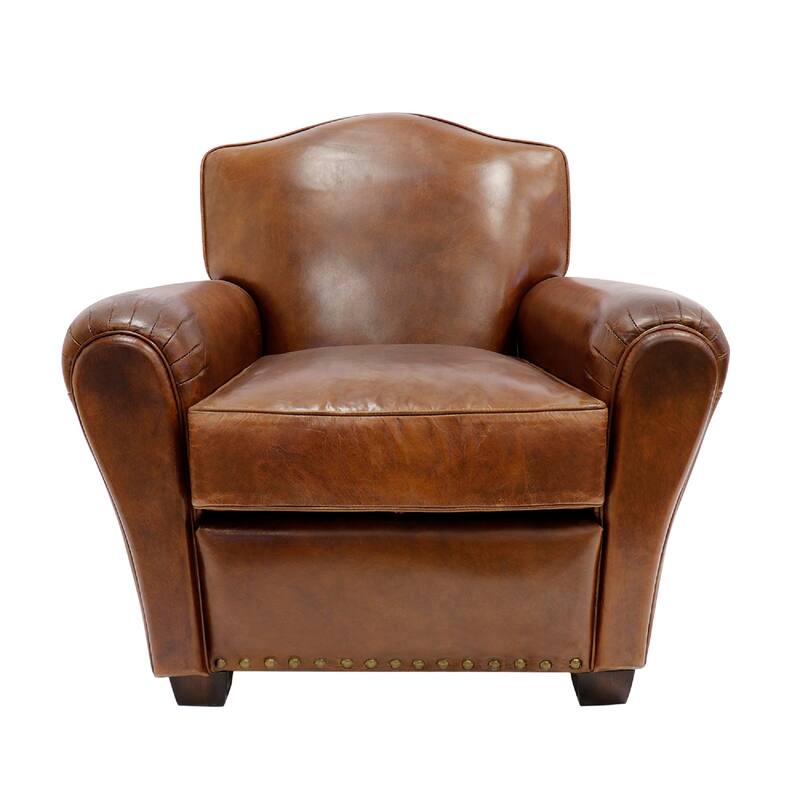 Pasargad Home Palermo Genuine Leather Wing Chair, Brown - W32.6"xD33.8"xH32.28"
