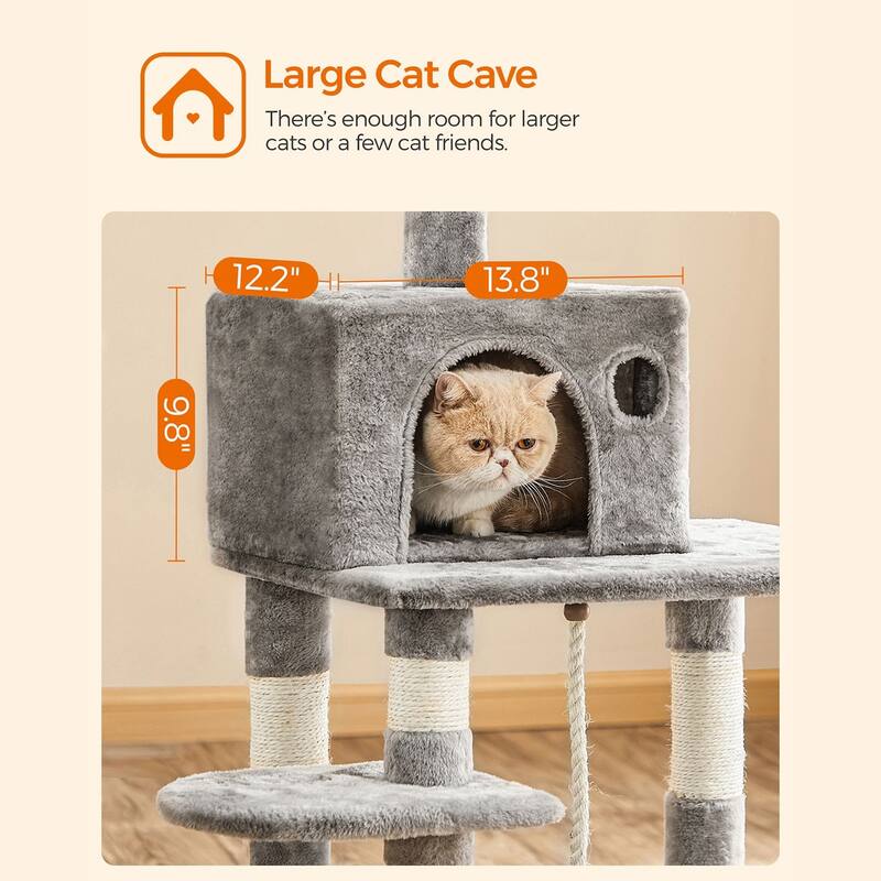 Grey Multi-Level Cat Tree with Sisal-Covered Scratching Posts and Hammock