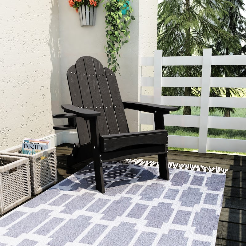 Foldable HDPS Plastic Weather Resistant Outdoor Patio Folding Adirondack Chairs With Cup Holder Set of 4 - 35"D x 30"W x 36.2"H