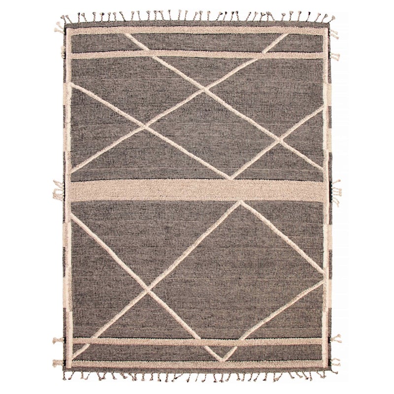 ECARPETGALLERY Hand-knotted Tangier Black, Cream Wool Rug - 9'0 x 11'9 - Black/ Cream - 9'0 x 11'9