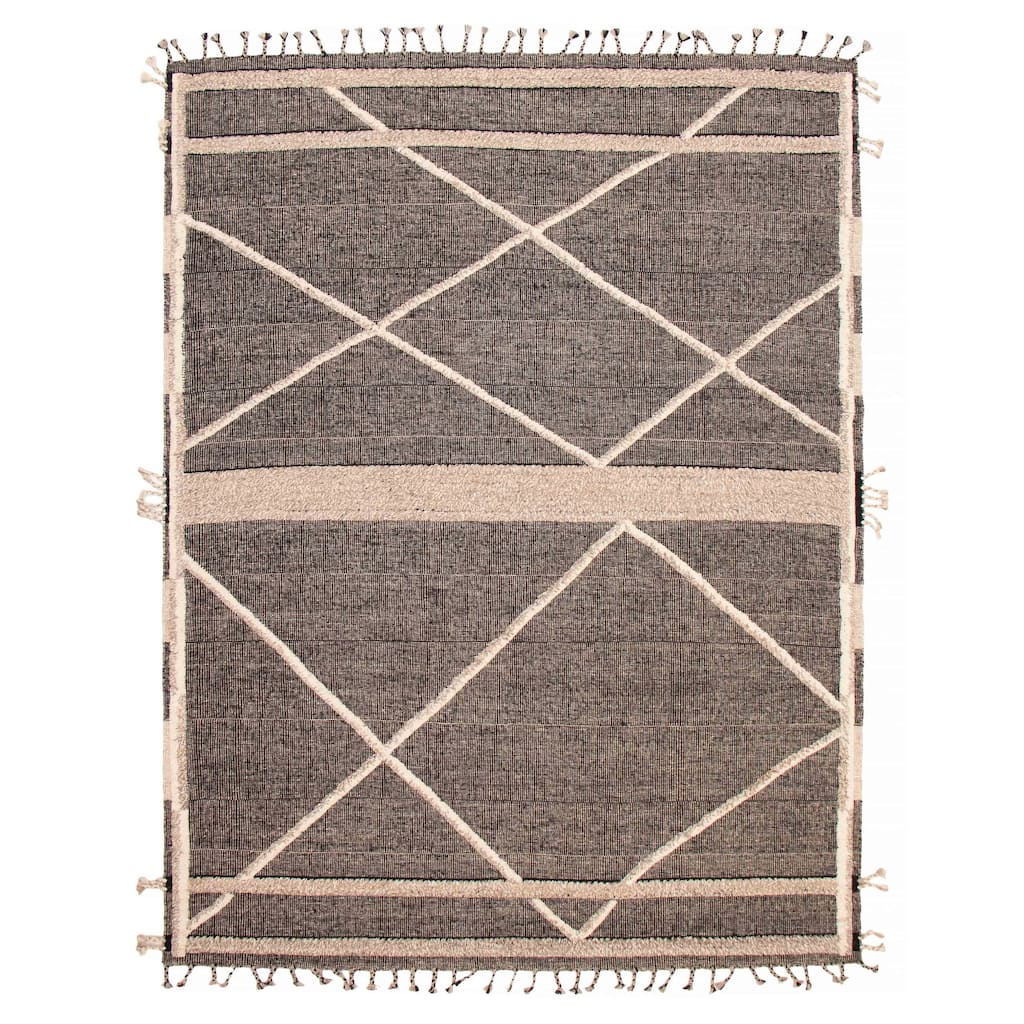ECARPETGALLERY Hand-knotted Tangier Black, Cream Wool Rug - 9'0 x 11'9
