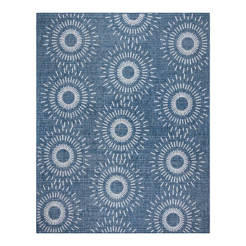 Gertmenian Tropea Tiaret Indoor Outdoor Flatweave Rug, Boho Sunburst Design - 7'10"x10' - Navy