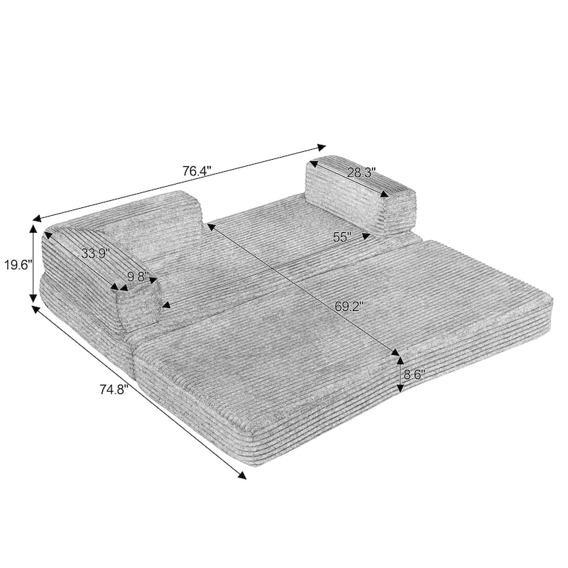 Rossetta Modern Modular Classic Color Scheme Corduroy Fabric Boneless Loveseat Sofa, No Assembly