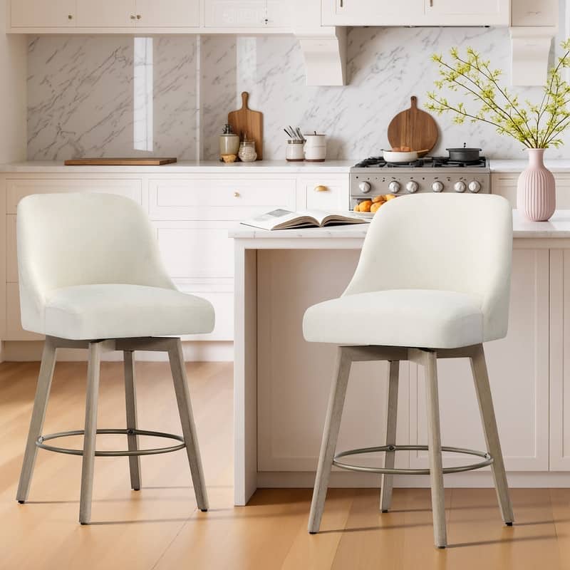 Spruce & Spring Modern Upholstered 360-degree Swivel Bar Stool for Kitchen and Home Bar