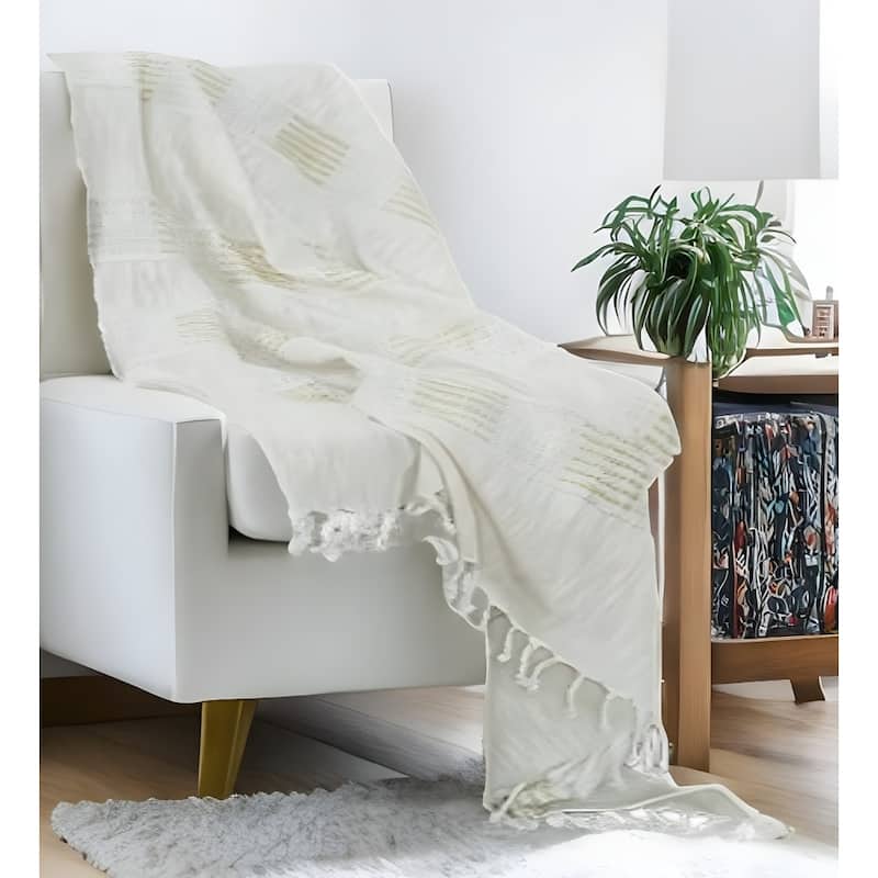 HomeRoots Natural Woven Cotton Throw Blanket - Throw - Natural