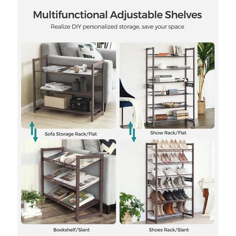 6 Tier Bronze Metal Shoe Rack Organizer for Entryway Closet Stackable Adjustable Storage Stand