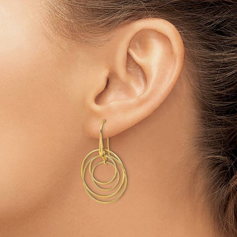Curata 14k Yellow Gold Polished Circles Long Drop Dangle Earrings 41.75x24.9mm