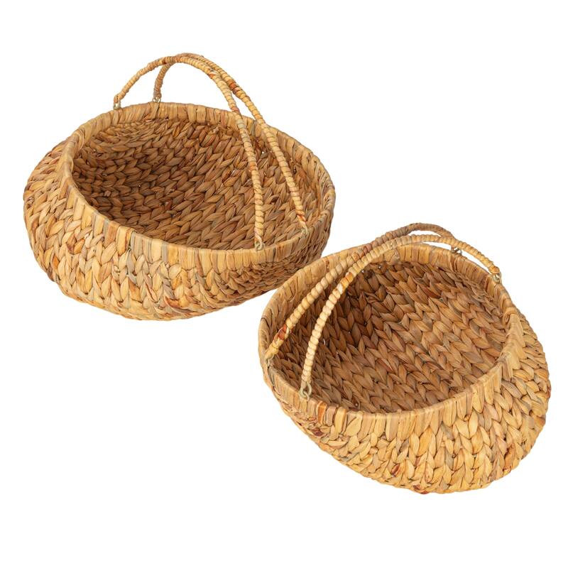 Household Essentials Handwoven Water Hyacinth Flower Baskets, Set of 2 - 16.0"L x 16.5"W x 10.5"H