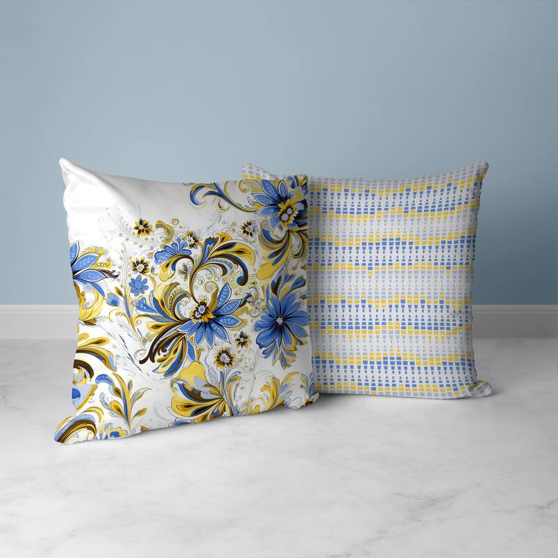 Wild Flora Fusion Faux Suede Reversible Throw Pillow Yellow and Blue
