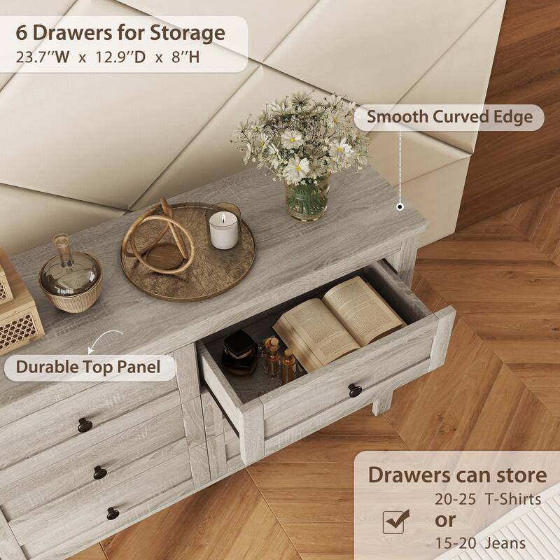 Retro Farmhouse Style Wooden Dresser with 6 Drawers, Storage Cabinet for Bedroom