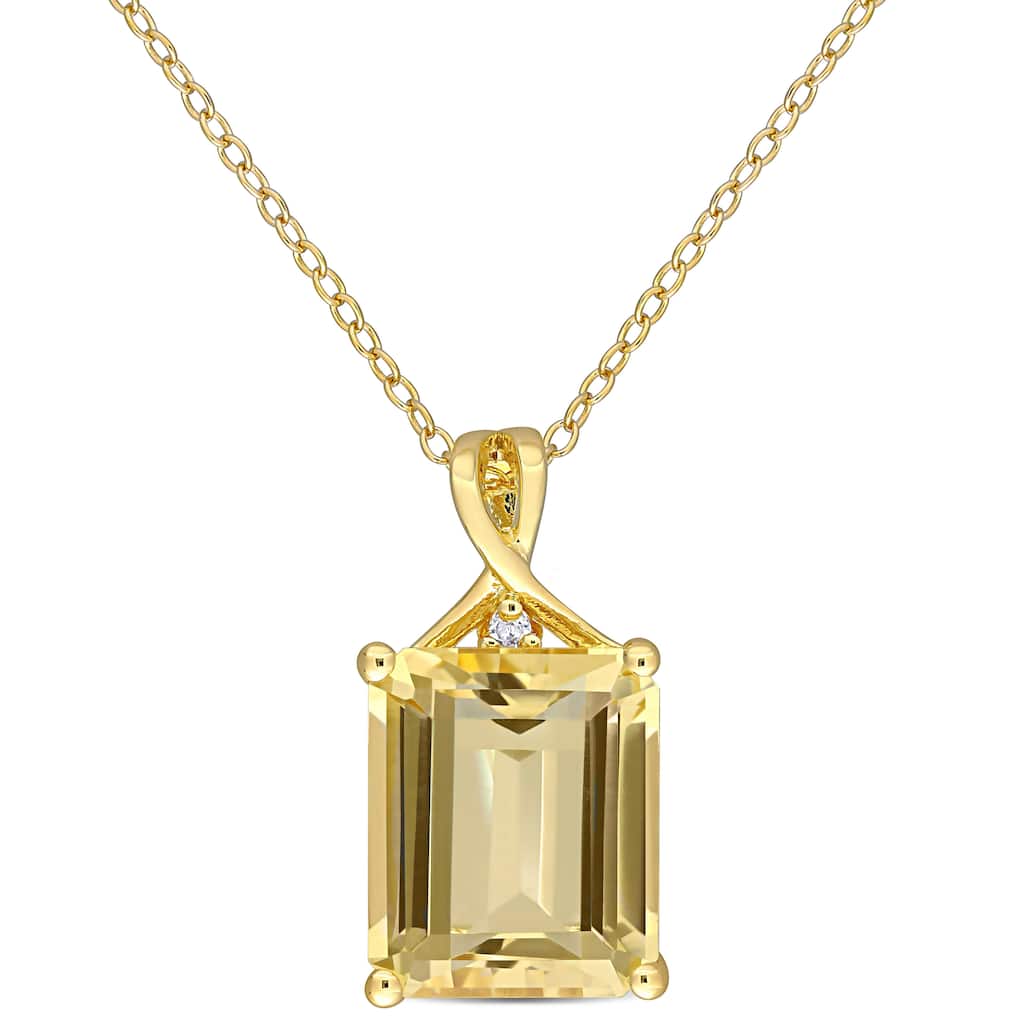 Miadora Yellow Plated Sterling Silver Octagon-cut Citrine & White Topaz Solitaire Drop Necklace - 20.2 mm x 18 inch x 10.3 mm