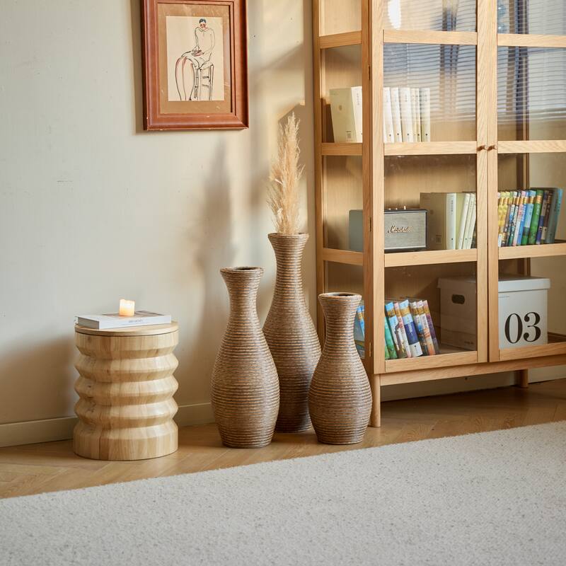 3-Piece Artificial Rattan Floor Vase - For Living Room Decoration, Entrance Or Hallway - For Dry Or Silk Flower Arrangements