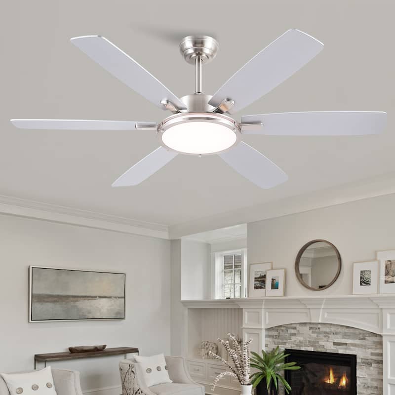 Kviflon 52" Modern Quiet Ceiling Fan with Light and Remote 6 Speed Airflow Bright Light for Bedroom Living Room Patio - Nickle